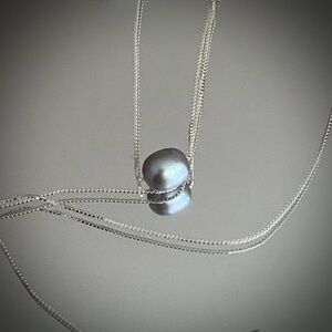 Minimalist Grey Natural Pearl Pendant on Sterling Silver Chain